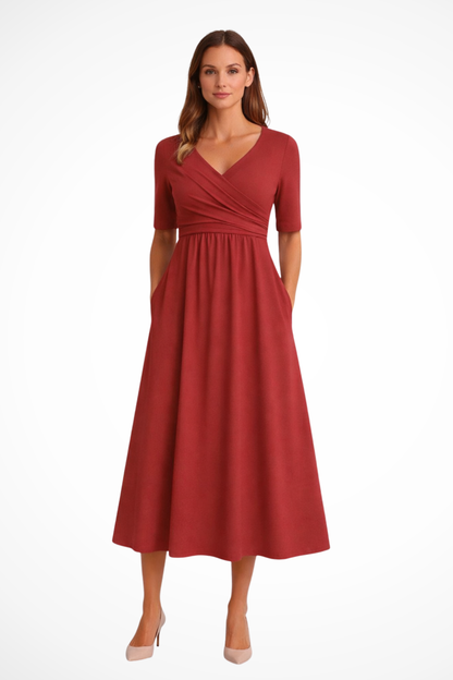 Wrap-front short-sleeve midi dress for women | Aveline -6