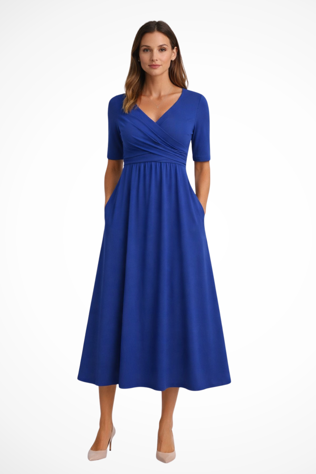 Wrap-front short-sleeve midi dress for women | Aveline -3