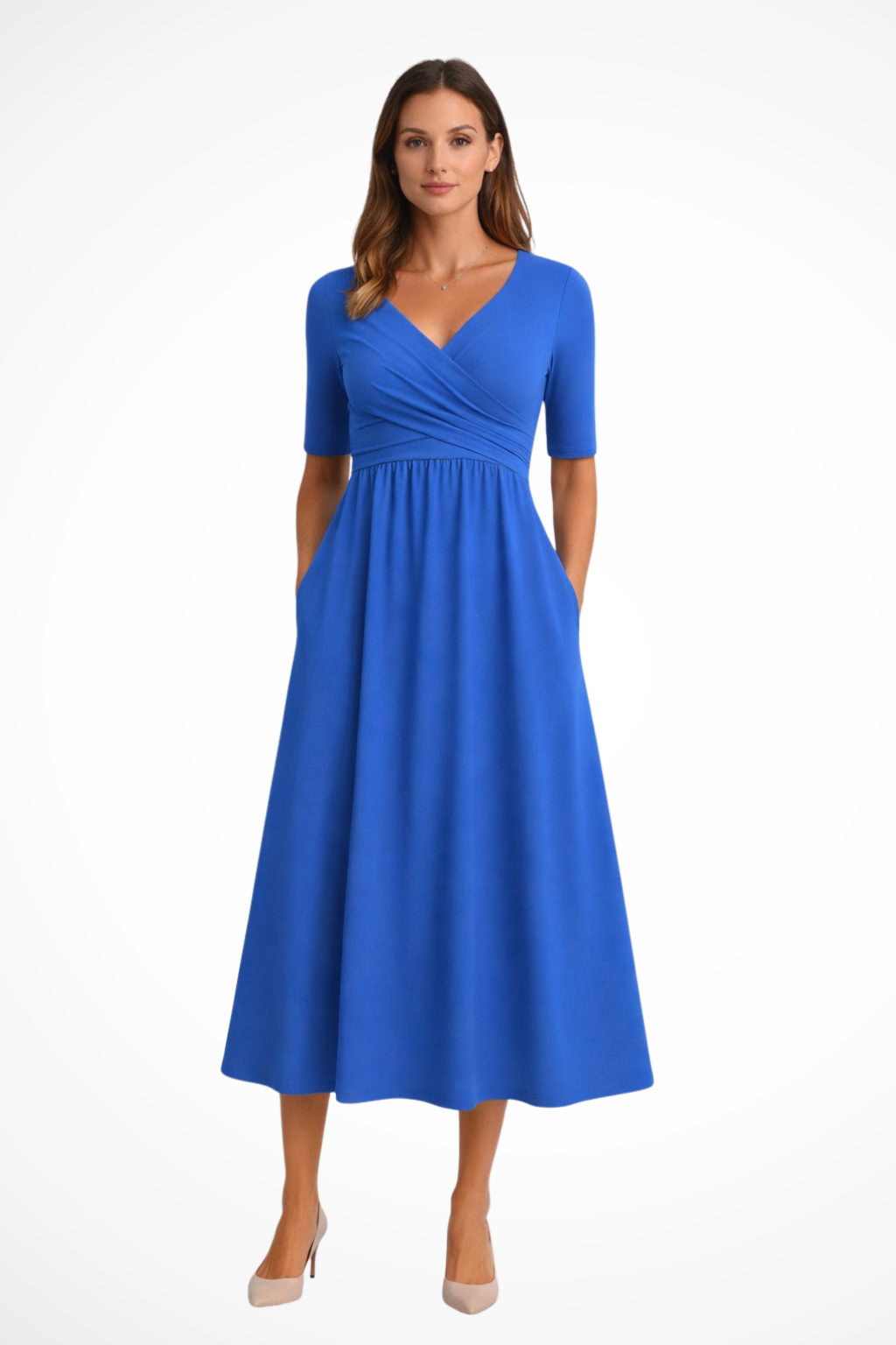 Wrap-front short-sleeve midi dress for women | Aveline -4