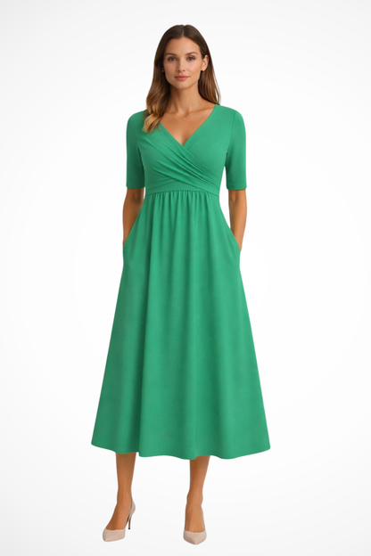Wrap-front short-sleeve midi dress for women | Aveline -5