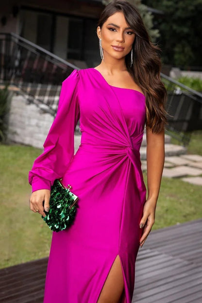Elegant one-shoulder dress with side slit for women | Kyara -23