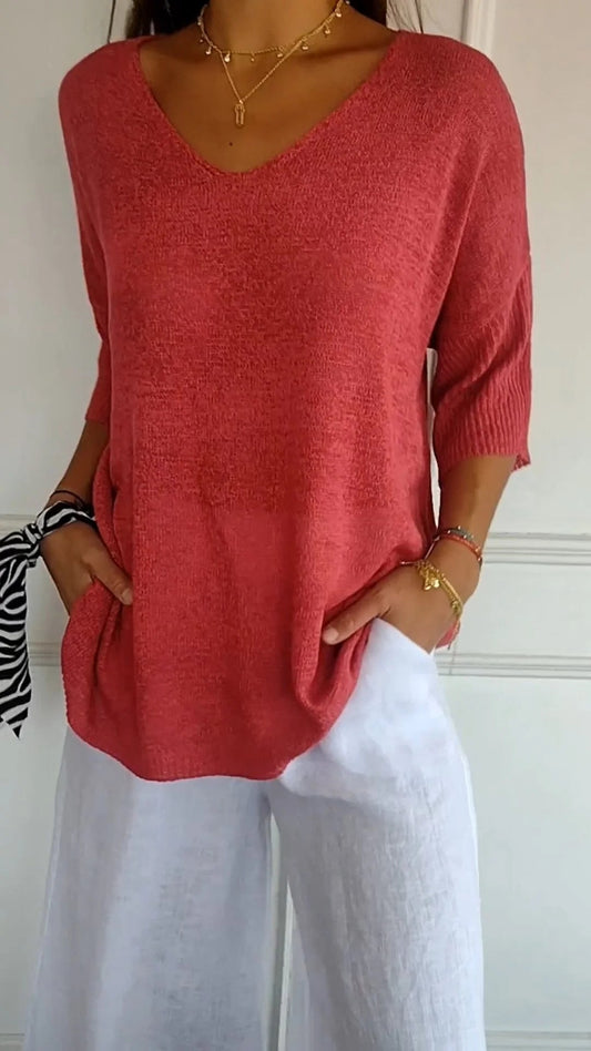 Relaxed timeless V-neck knit top for women | Jill -1