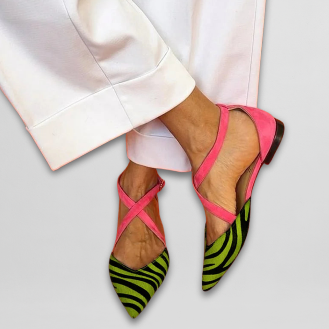 Zebra print crossed-strap ballet flats for women | Fern -2