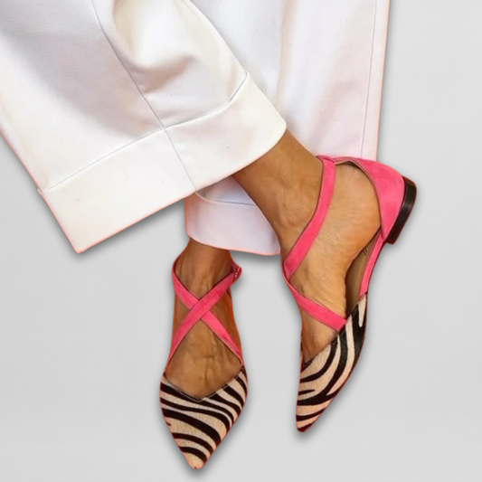 Zebra print crossed-strap ballet flats for women | Fern -1