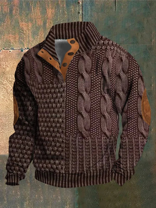 Napped Knitted jumper with elbow-patch detail for men | Finn