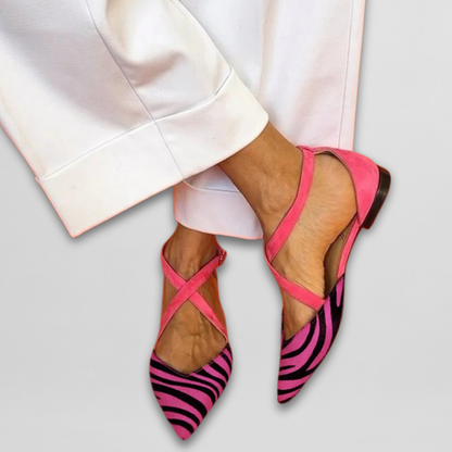 Zebra print crossed-strap ballet flats for women | Fern -3