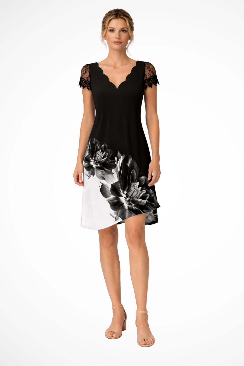 Lace-sleeve wedding guest mini dress for women | Harriet -3