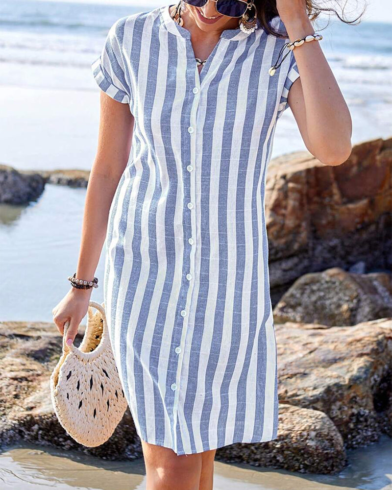 Classic striped relaxed shirt dress for women | Martine -5