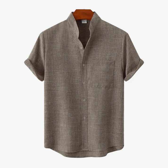 Collarless short-sleeve linen shirt for men | Soren -4