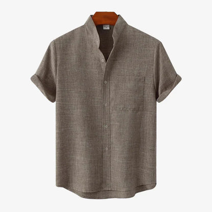 Collarless short-sleeve linen shirt for men | Soren -4