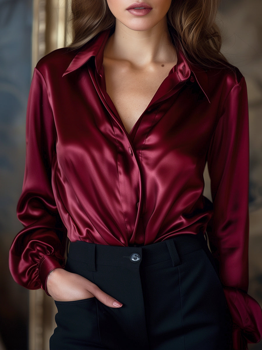 Elegant satin long-sleeve blouse for women -3