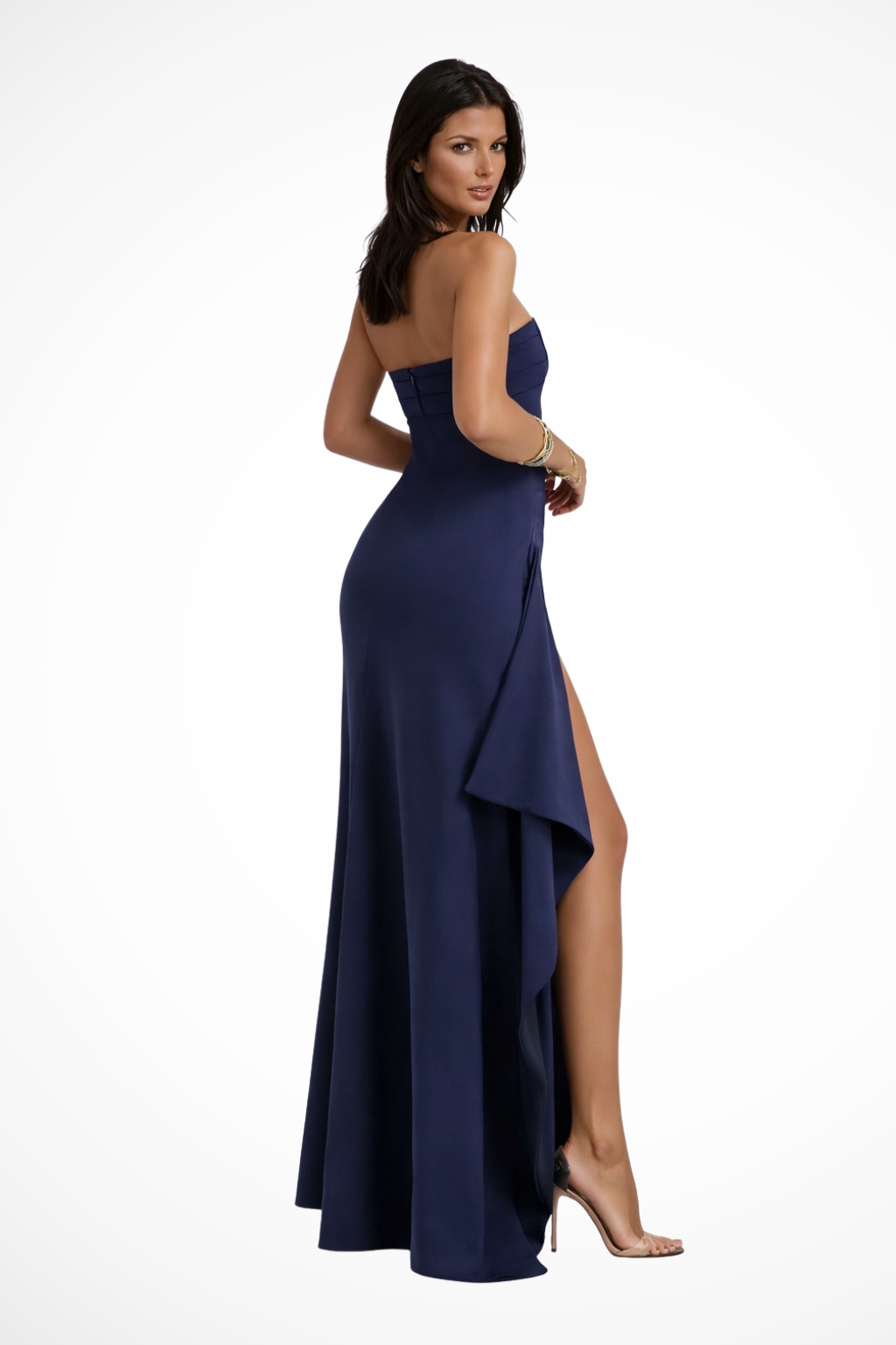 Strapless side-slit wedding guest maxi dress for women | Zafira -4