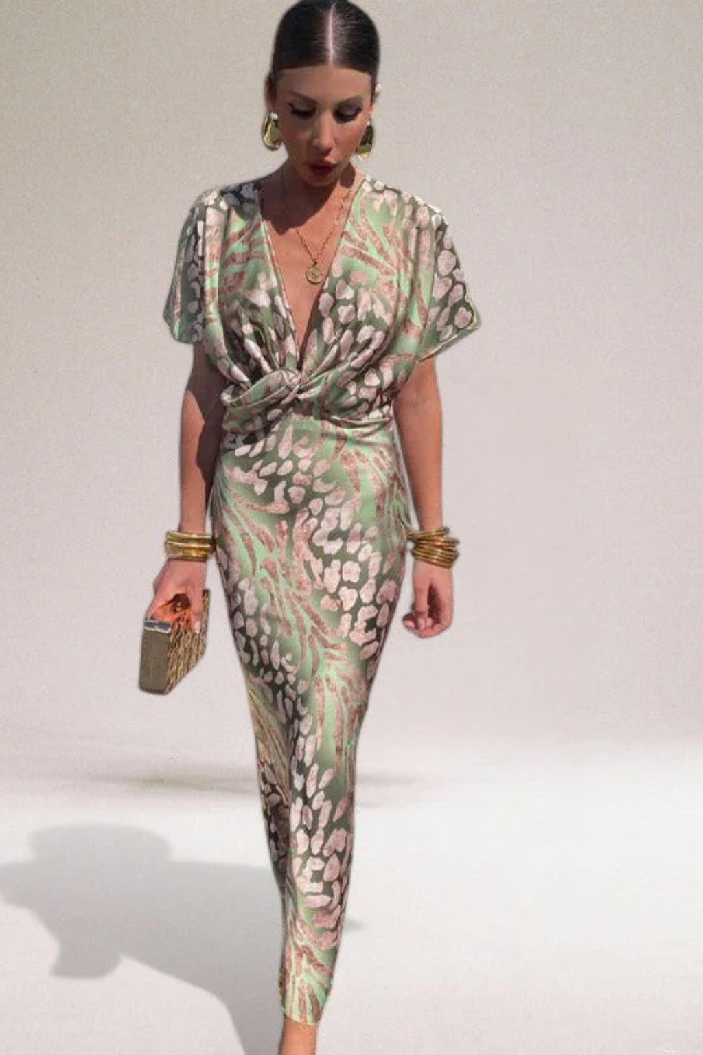 Twisted V-neck summer maxi dress for women | Elara -2