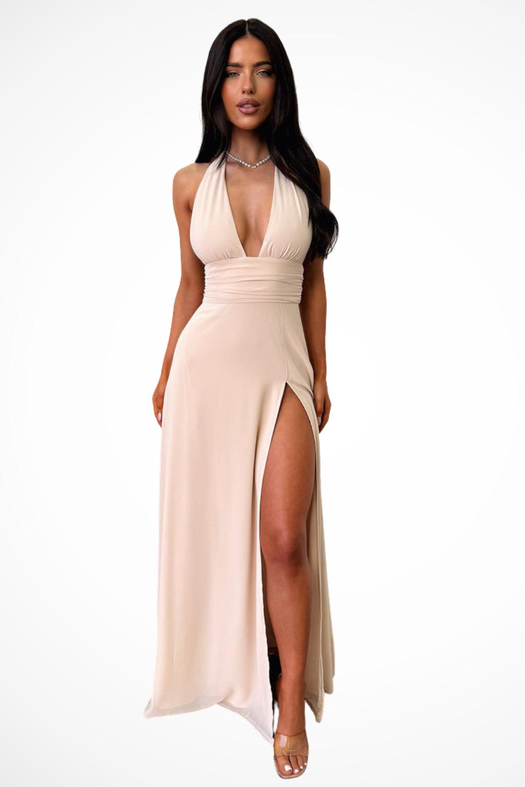 Halter-neck side-slit elegant maxi dress for women | Kaelira -5