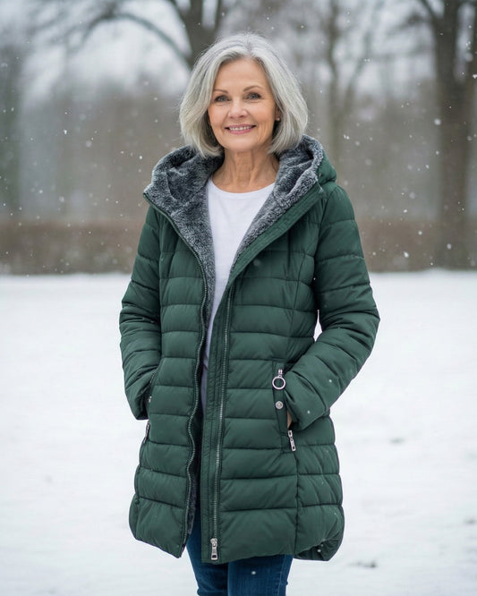 Layered Fleece-lined puffer coat with A-line silhouette for women | Jami