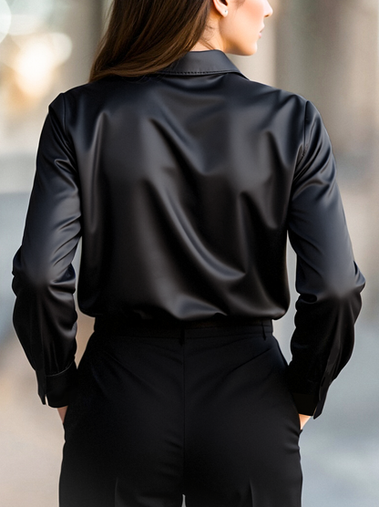 Elegant satin long-sleeve blouse for women -2