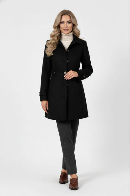 Haven Elegant buttoned winter coat with belted waist for women | Caurelle