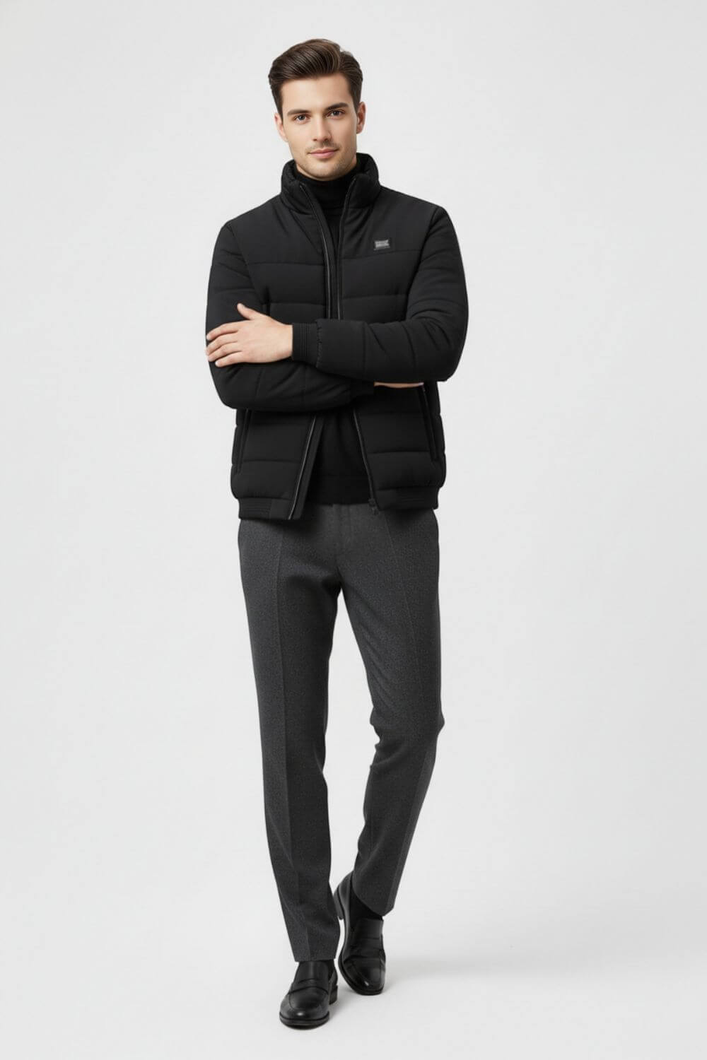 Stand-collar fleece-lined puffer jacket for men -3