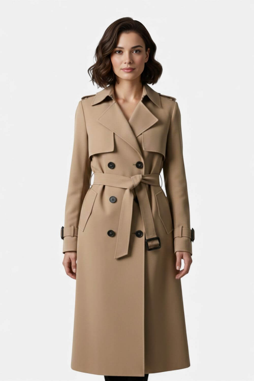 Belted long trench coat for women -4