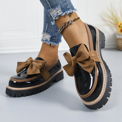 Patent bow detail platform sole loafers for women | Lucente -6