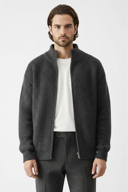Full-zip stand-collar knit jacket for men -4