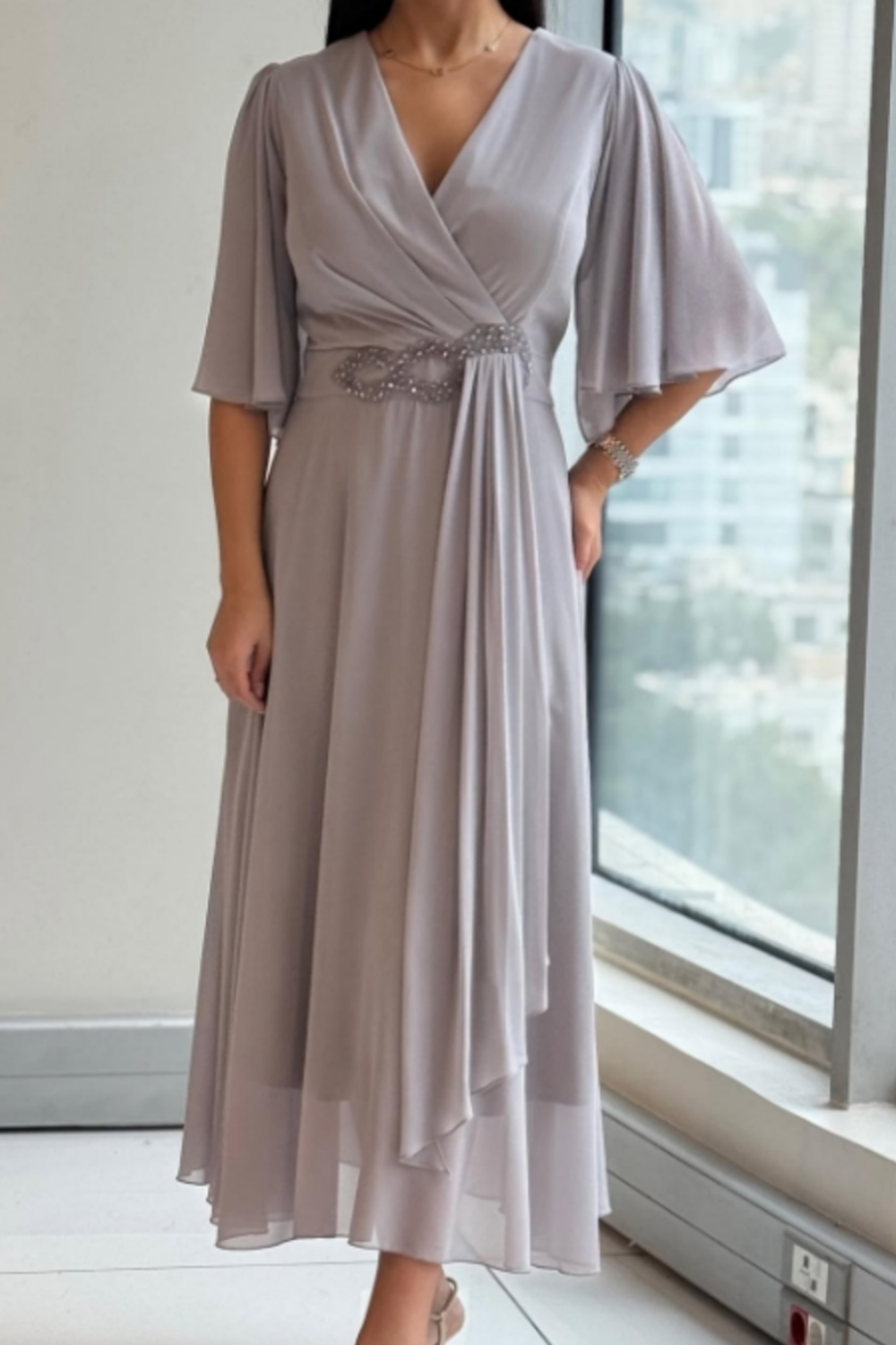 Elegant flowing midi dress for women | Elma -2