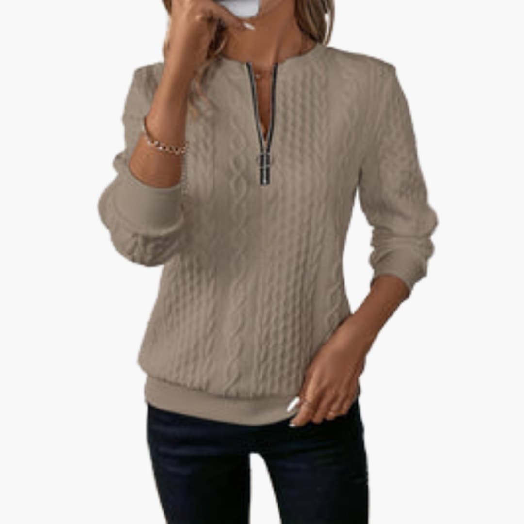 Cable-knit zip-neck pullover jumper for women -10