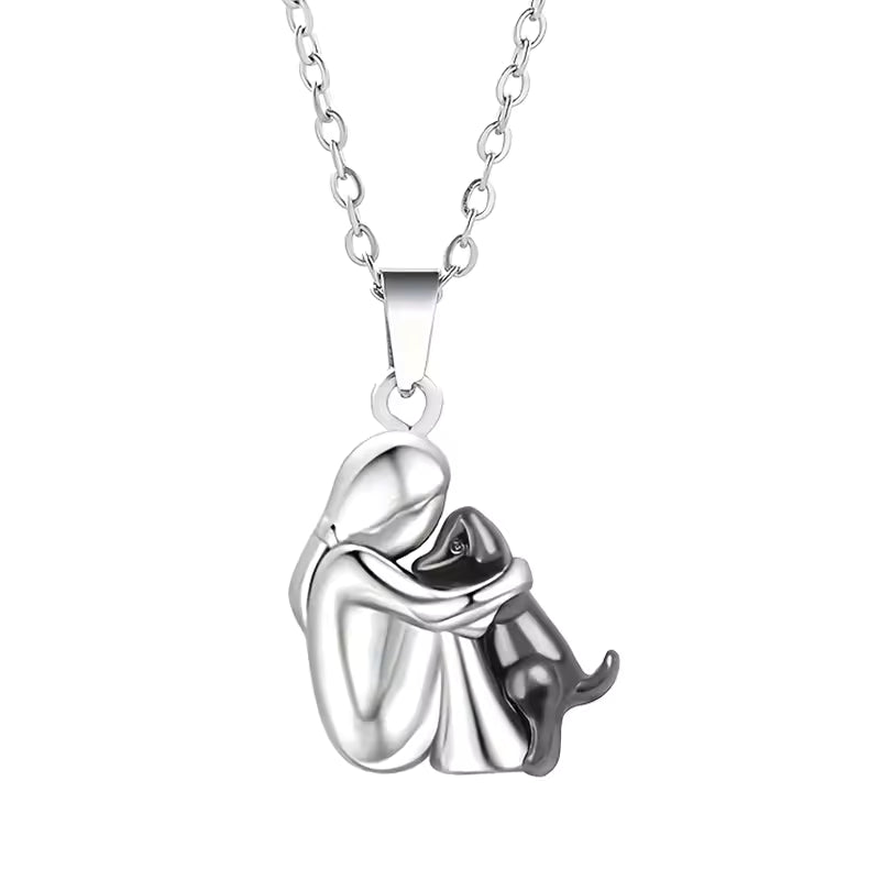 Adjustable chain dog hug pendant necklace for women | Forever -4