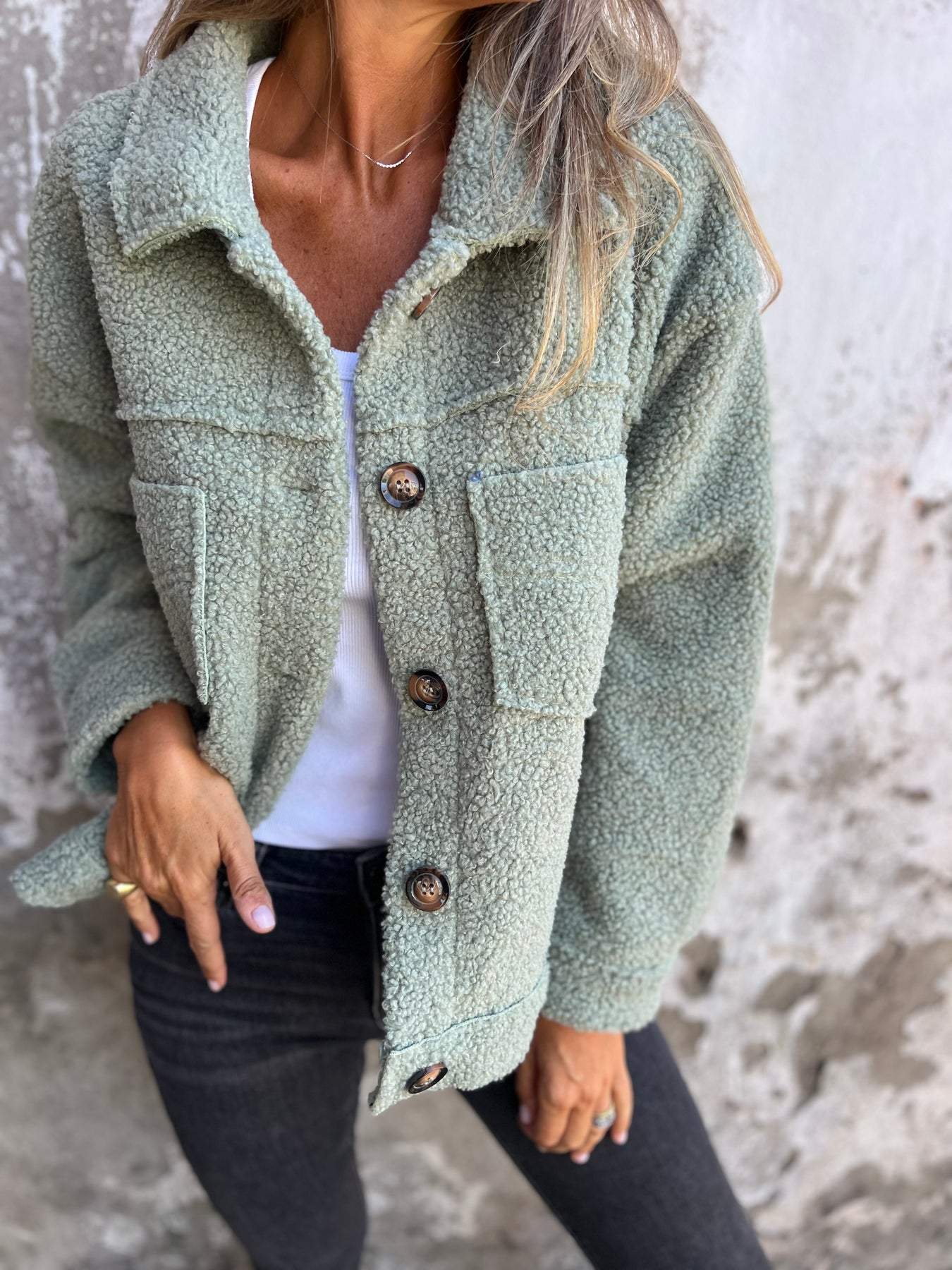 Cosy relaxed button-front casual jacket for women | Lorna -5