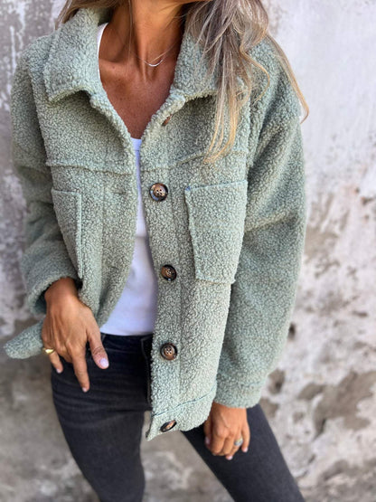 Cosy relaxed button-front casual jacket for women | Lorna -5