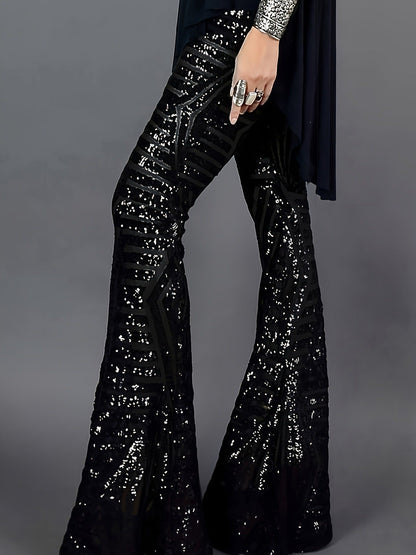 Glamorous flared sequin evening trousers for women -2
