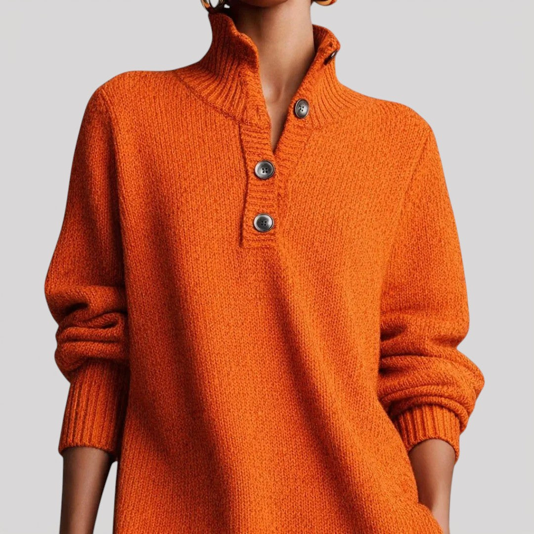 Cosy knit buttoned-collar midi dress for women | Alessia -2
