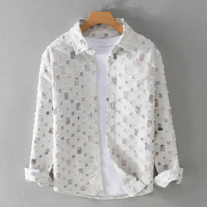 Denim frayed-edge artisan casual shirt for men | Alessandro -2