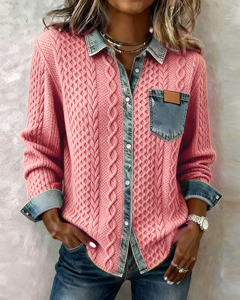 Classic denim patchwork everyday shirt for women | Juliane -8
