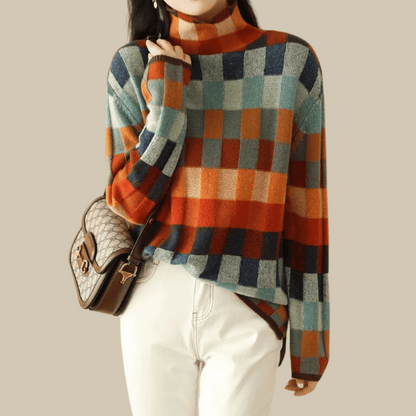 Soft patchwork turtleneck jumper for women -1