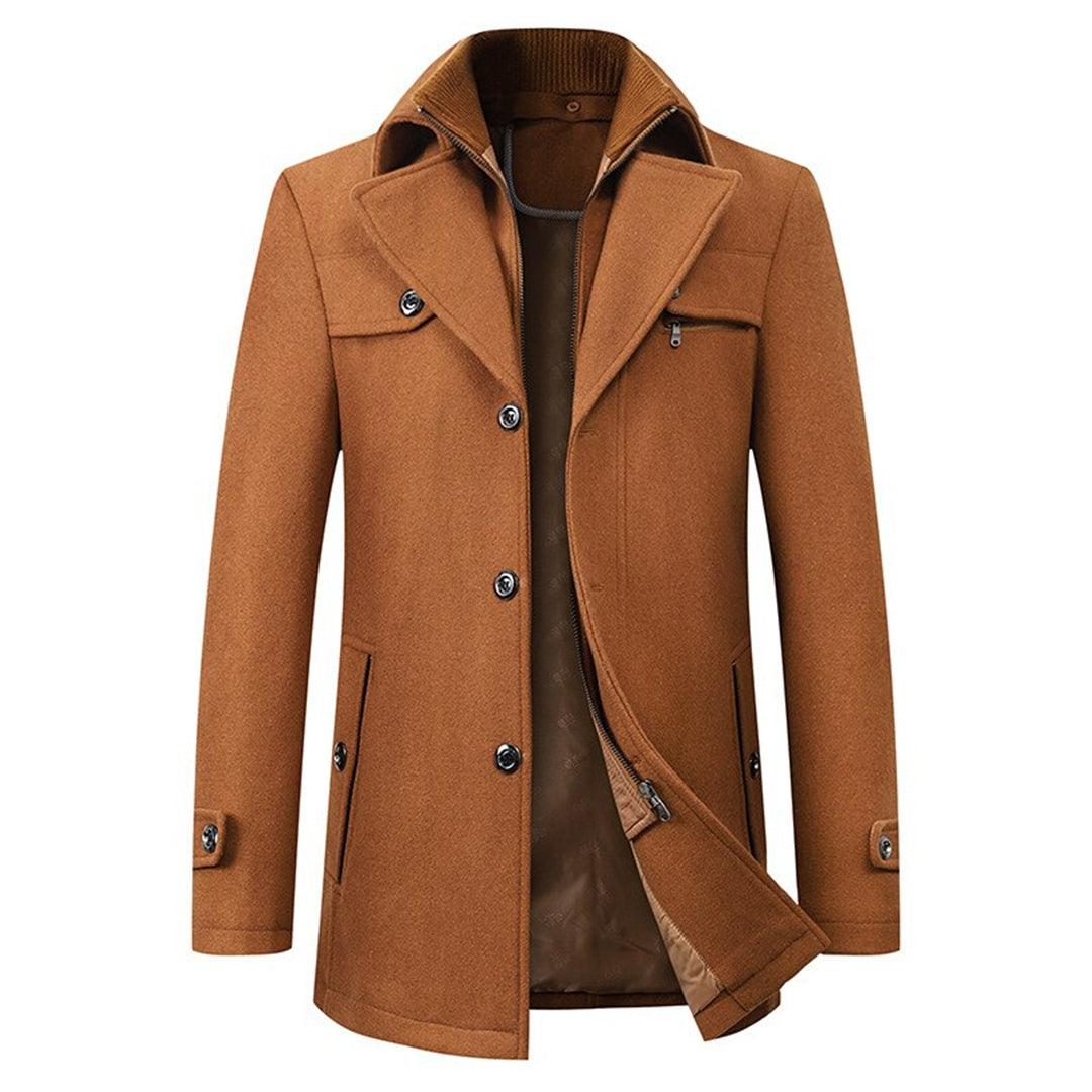 Enveloping Long slim-fit coat with high collar for men | Altair