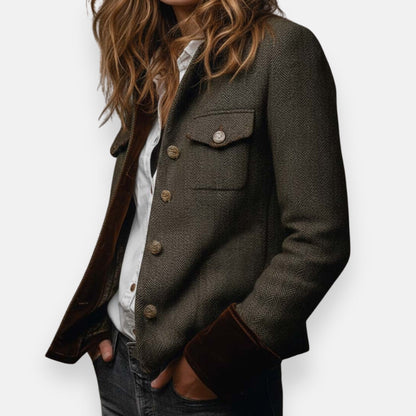 Tailored tweed velvet-detail jacket for women | Corrie -3