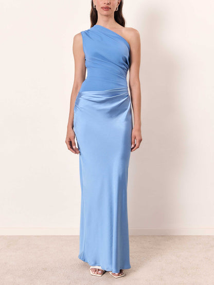 Elegant one-shoulder pleated maxi dress for women | Anita -9