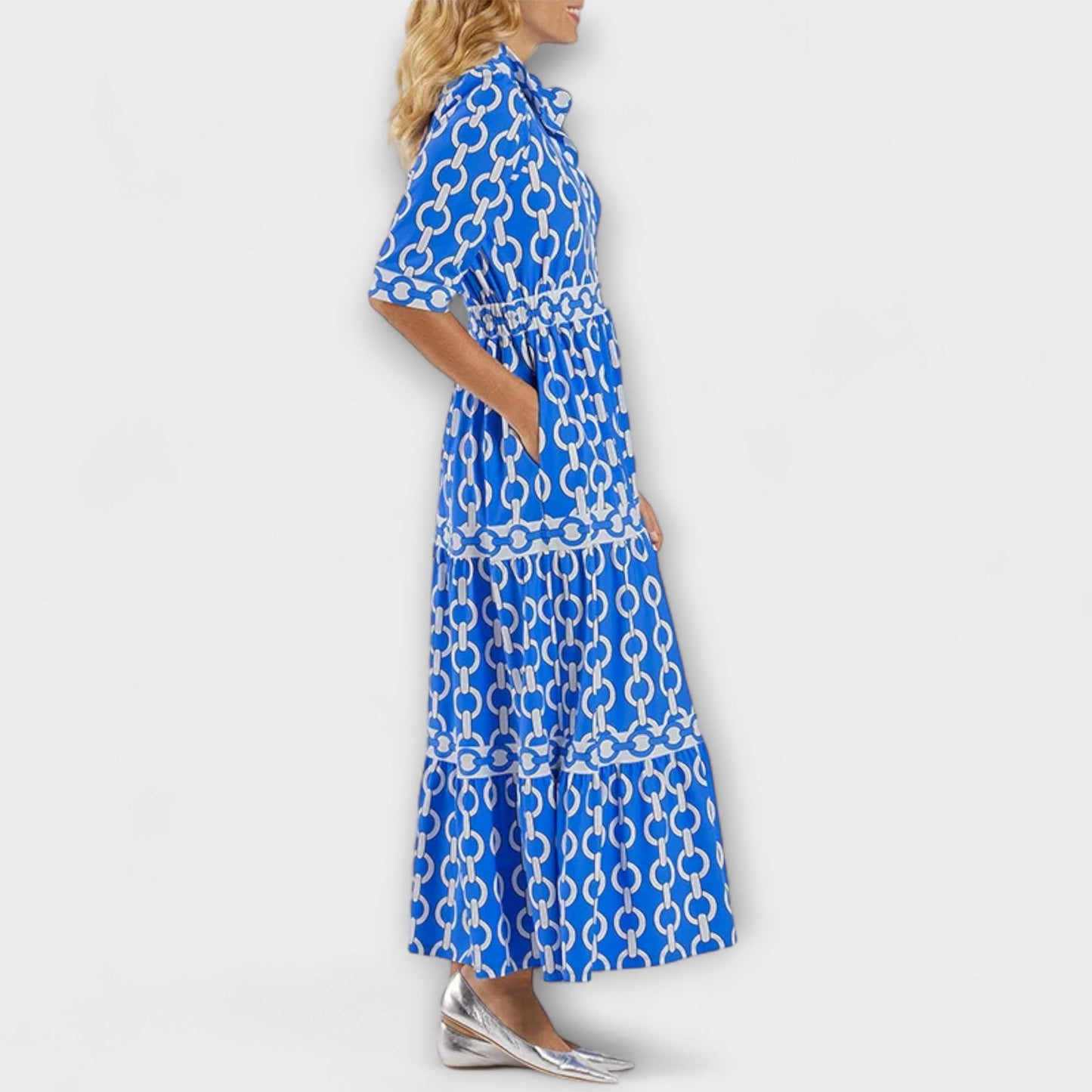 Flared Midi dress with chain pattern for women | Juliette