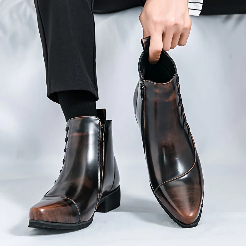Heritage brogue detail leather dress boots for men | Samuel Thatcher -6