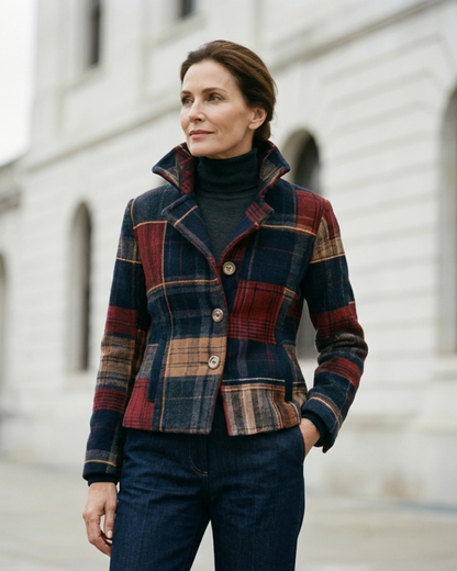 Classic plaid stand-collar jacket for women | Ira -7