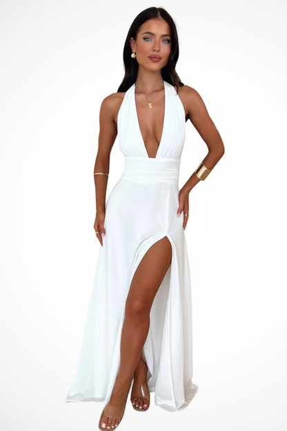 Halter-neck side-slit elegant maxi dress for women | Kaelira -3