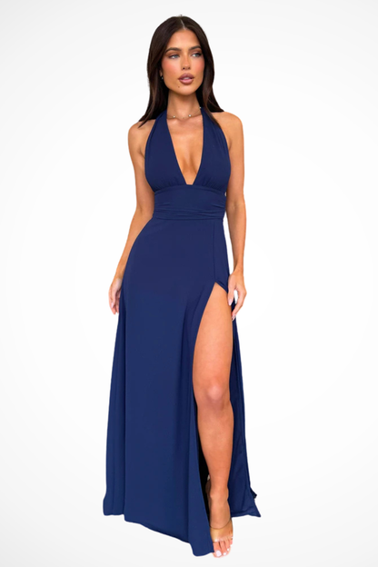 Halter-neck side-slit elegant maxi dress for women | Kaelira -6