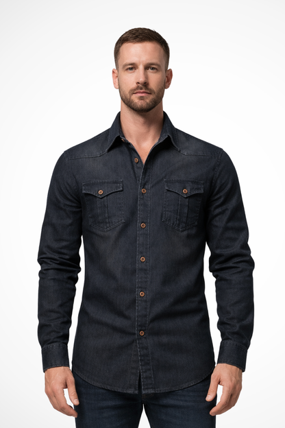 Slim-fit long-sleeve button-down denim shirt for men | Aiden -8
