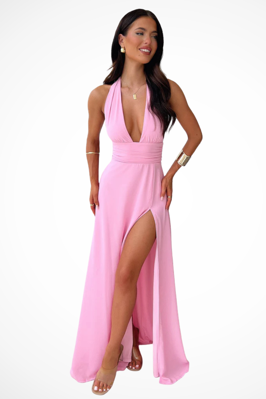 Halter-neck side-slit elegant maxi dress for women | Kaelira -4