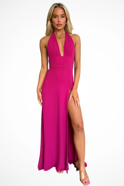 Halter-neck side-slit elegant maxi dress for women | Kaelira -7