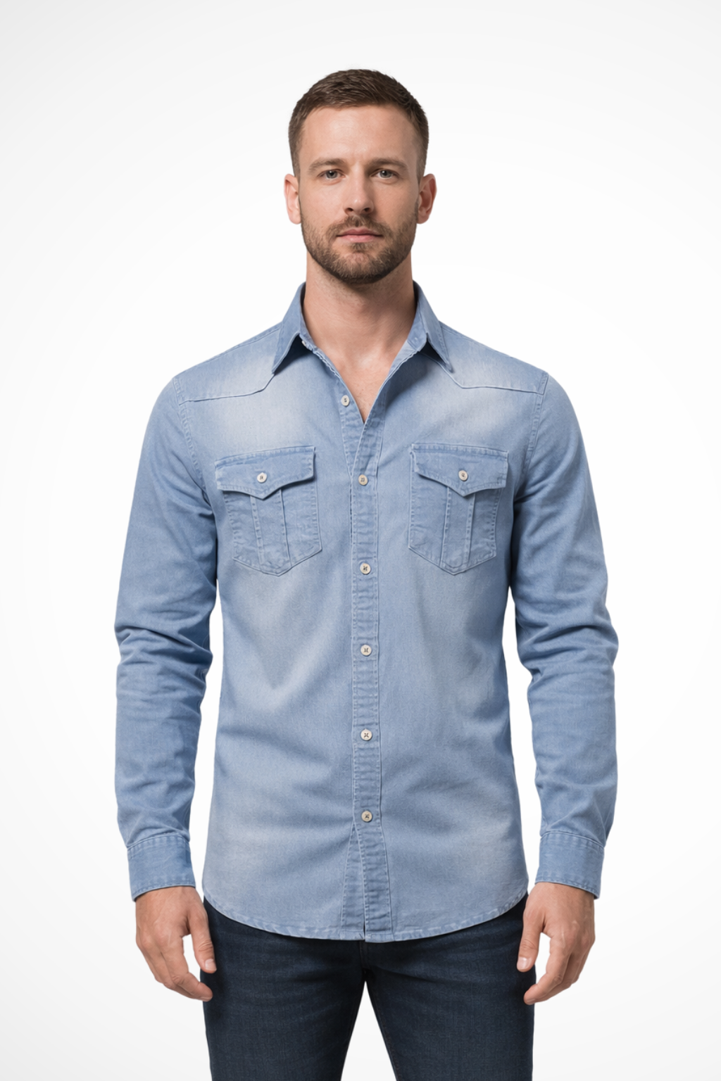 Slim-fit long-sleeve button-down denim shirt for men | Aiden -6