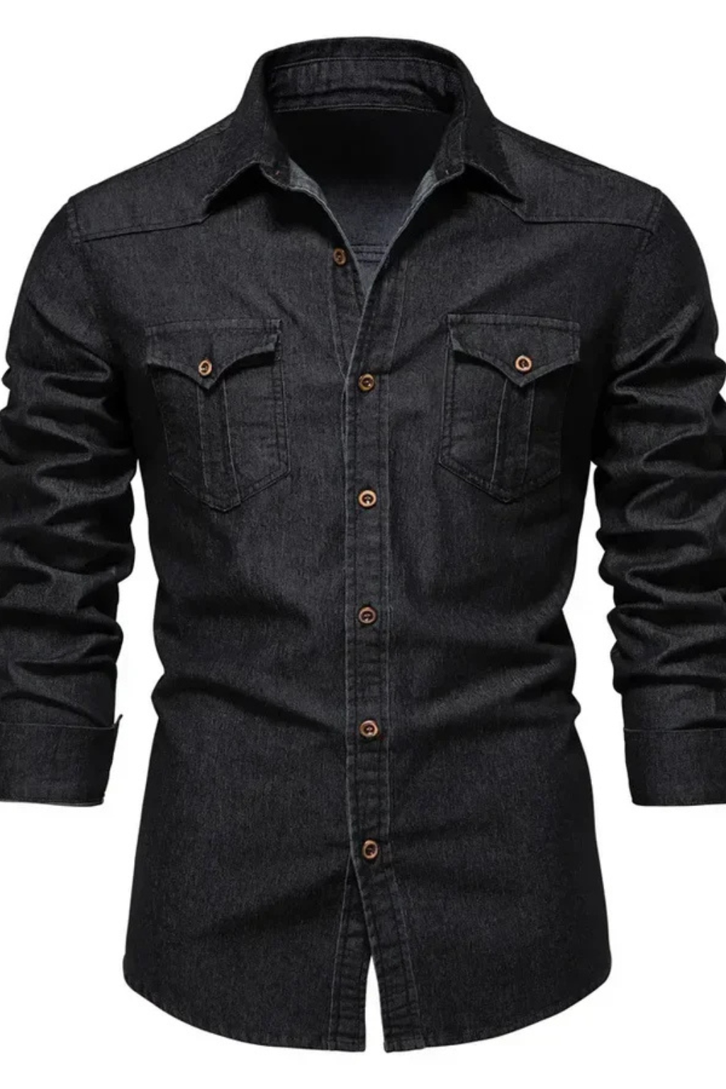 Slim-fit long-sleeve button-down denim shirt for men | Aiden -2