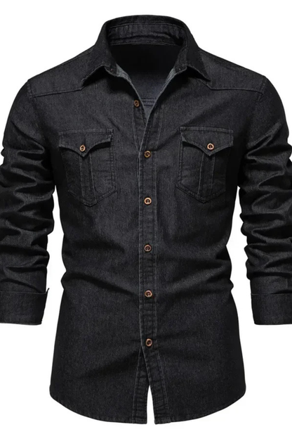 Slim-fit long-sleeve button-down denim shirt for men | Aiden -2
