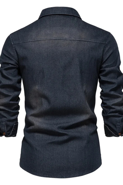 Slim-fit long-sleeve button-down denim shirt for men | Aiden -10